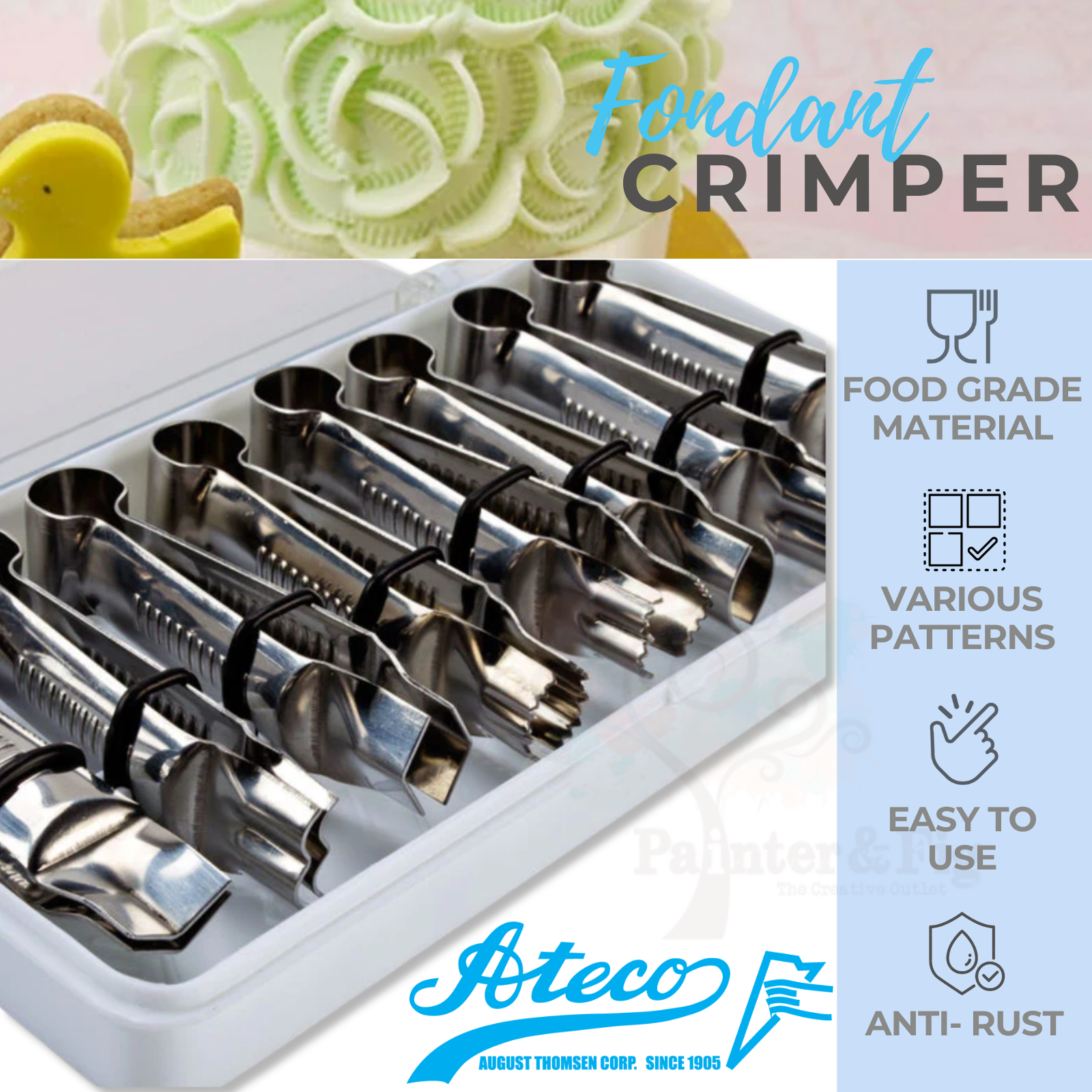Ateco 8-Piece Crimper Tool Set Stainless Steel Scallops, Curves, Serrated Heart