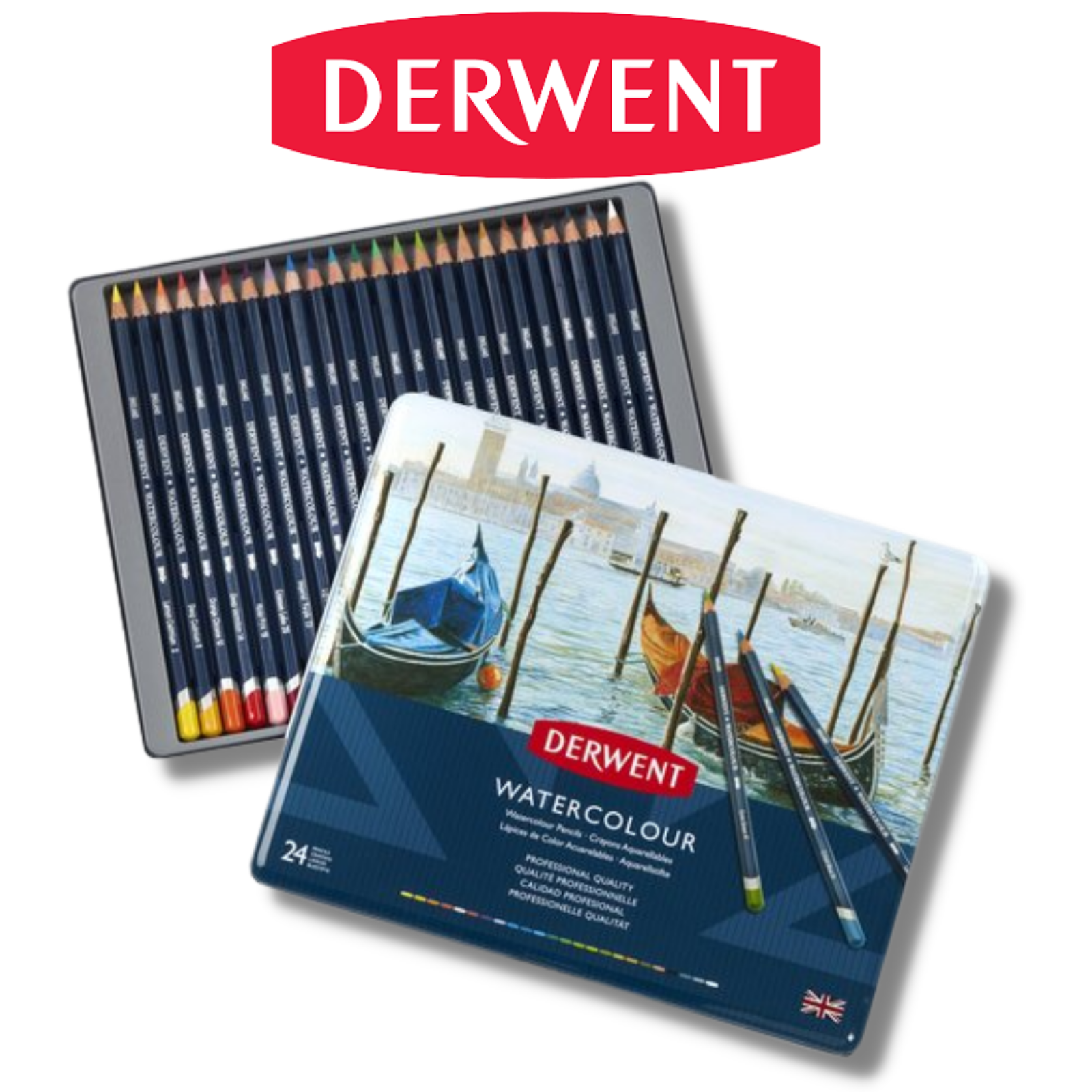 Derwent 24 Watercolour Pencils, Colouring, Blending, Layering, Drawing - Contains a full range of 24 watercolour pencils