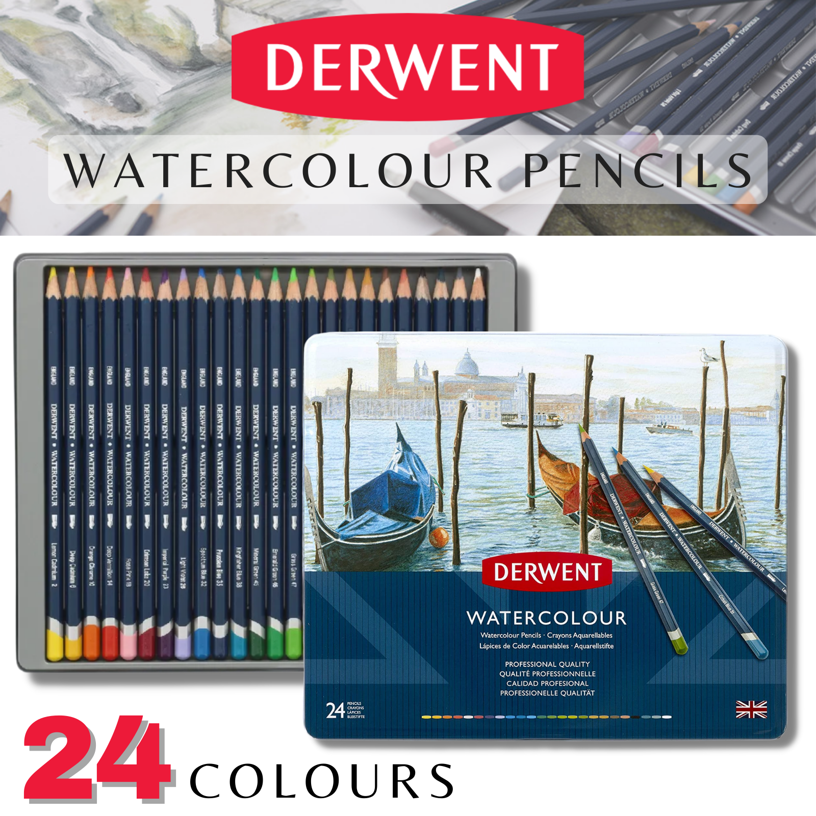 Derwent 24 Watercolour Pencils, Colouring, Blending, Layering, Drawing