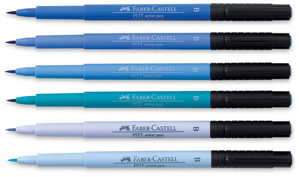 Faber-Castell PITT Artist Pens, 6 Pack,  Pastel, Blue, Grey, Portrait, Skin Tone, Basic