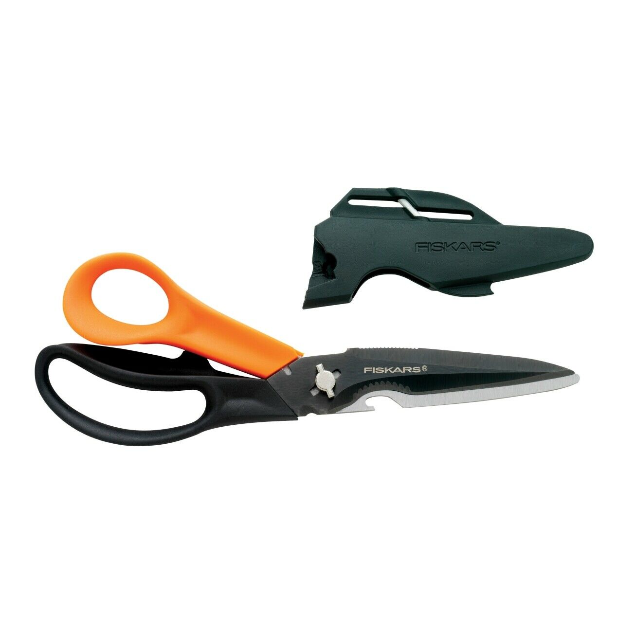 Fiskars Cuts+More 5-in-1 Multi-Purpose Scissors, Power Notch for Cutting Light Rope, Titanium Blade Coating, Dishwasher Safe