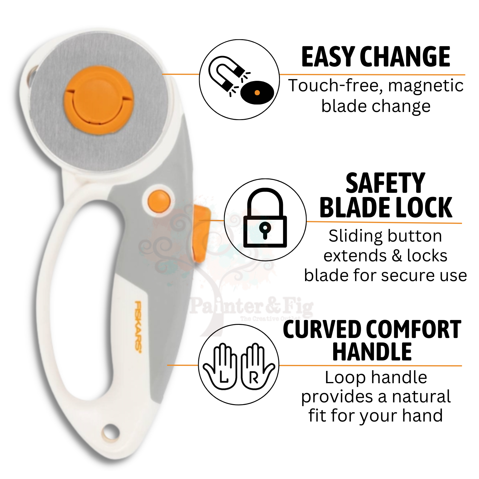 Fiskars 45 mm, 60 mm Rotary Cutter Blade, Easy Change DuoLoop - 2 rotary cutters in one
