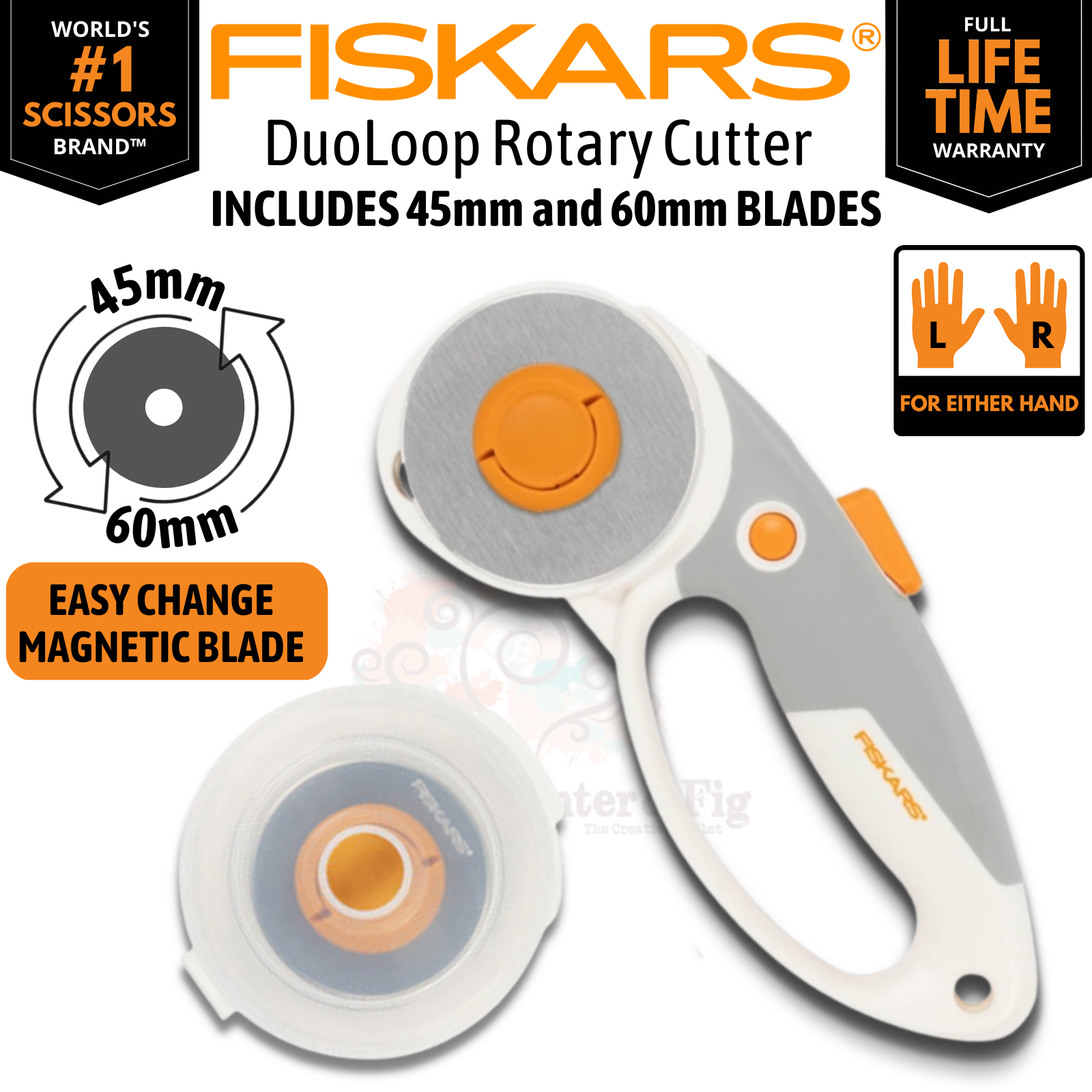 Fiskars 45 mm, 60 mm Rotary Cutter Blade, Easy Change DuoLoop