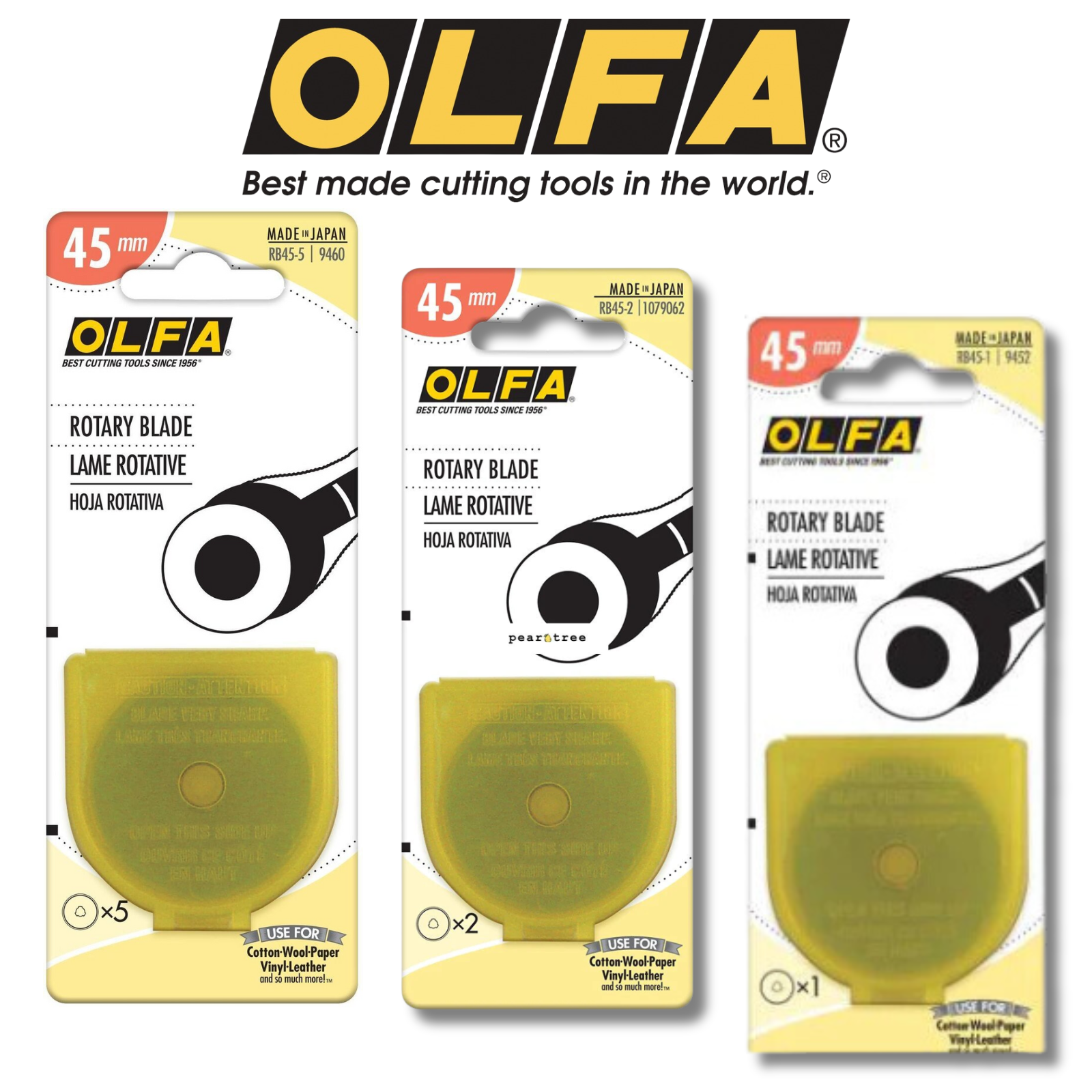 Olfa 45mm Rotary Cutter Replacement Blades - Tungsten Steel, Razor Edge
