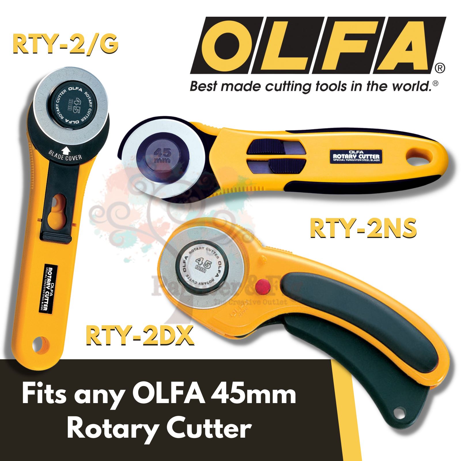 Olfa 45mm Rotary Cutter Replacement Blades x 5 - Tungsten Steel, Razor Edge