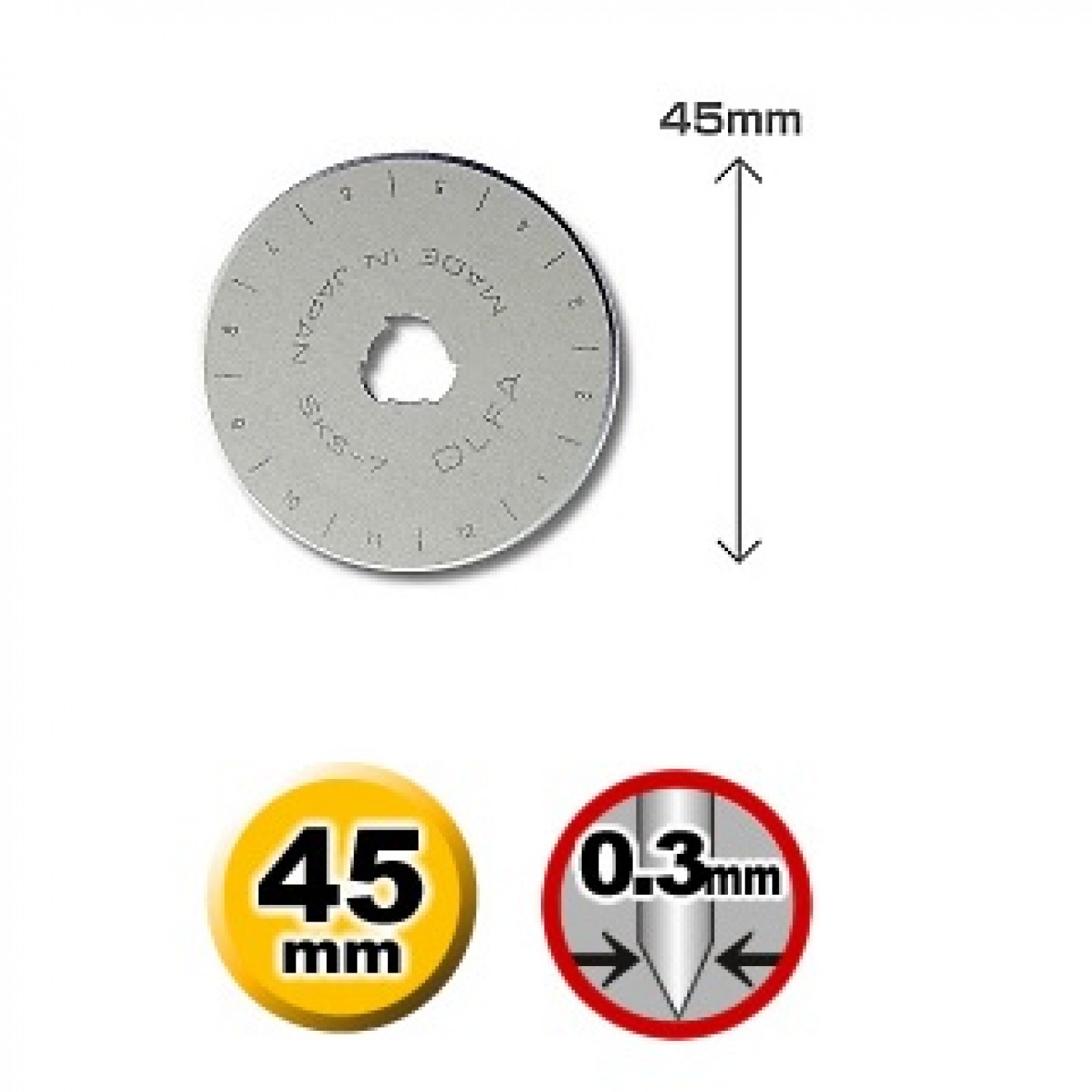 Olfa 45mm Rotary Cutter Replacement Blades x 5 - Tungsten Steel, Razor Edge