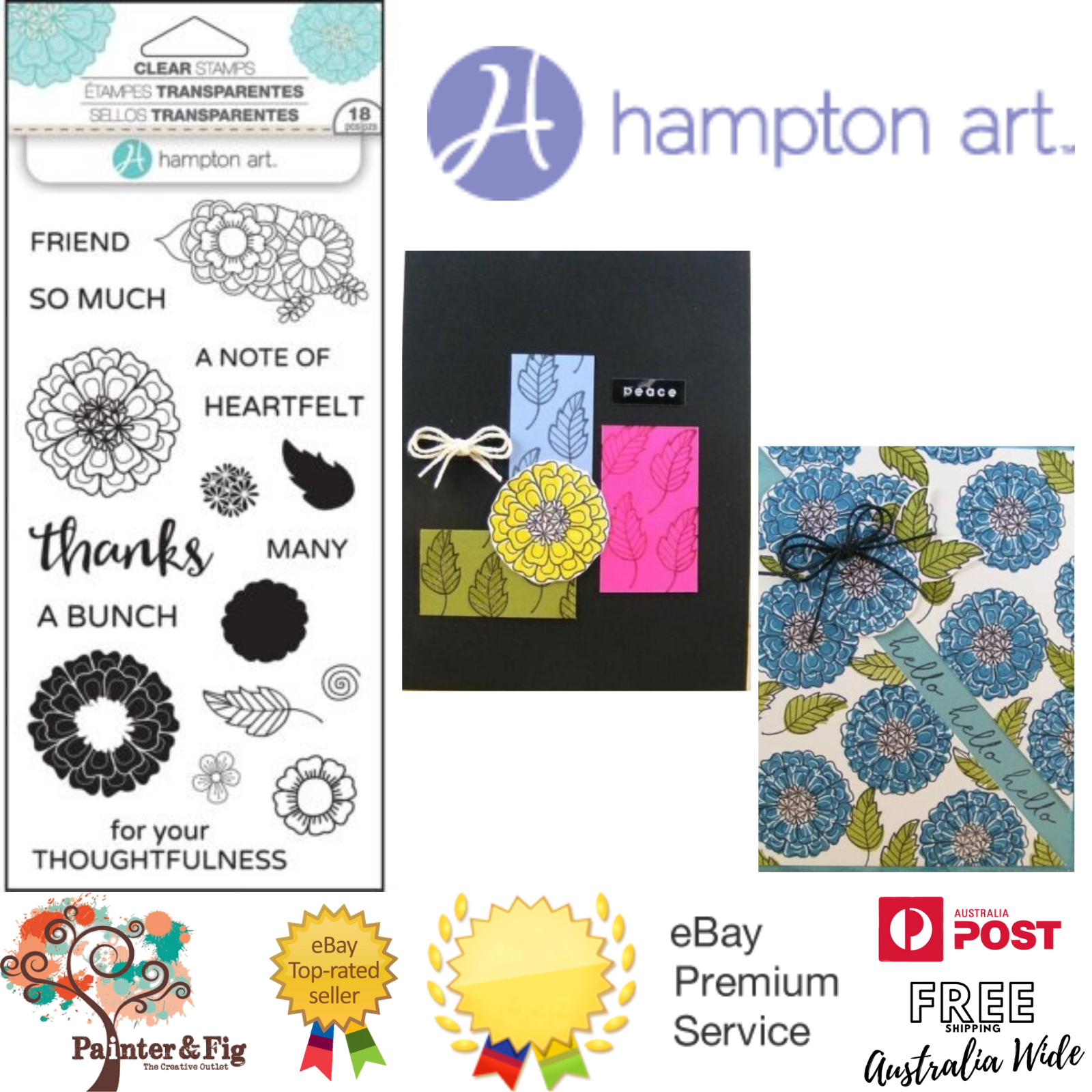 Hampton Art Thank You Colour Layering Stamps, Flowers, Thanks a Bunch, Thanks