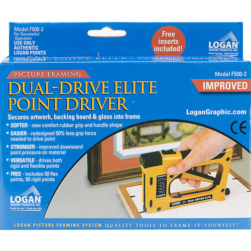 Logan Picture Framing Tool F500-2 - Dual Drive Elite - Point Insert Driver - comes with 50 rigid and 50 flexible point inserts