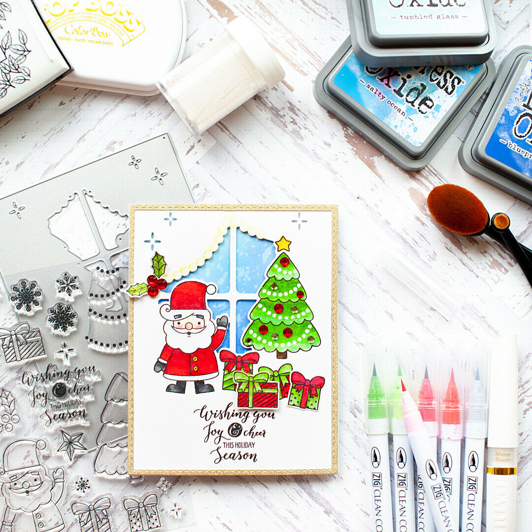 Christmas Stamps & Window Die - Tree, Gifts, Curtains, Joy & Cheer - have fun creating holiday cards with these cute stamps