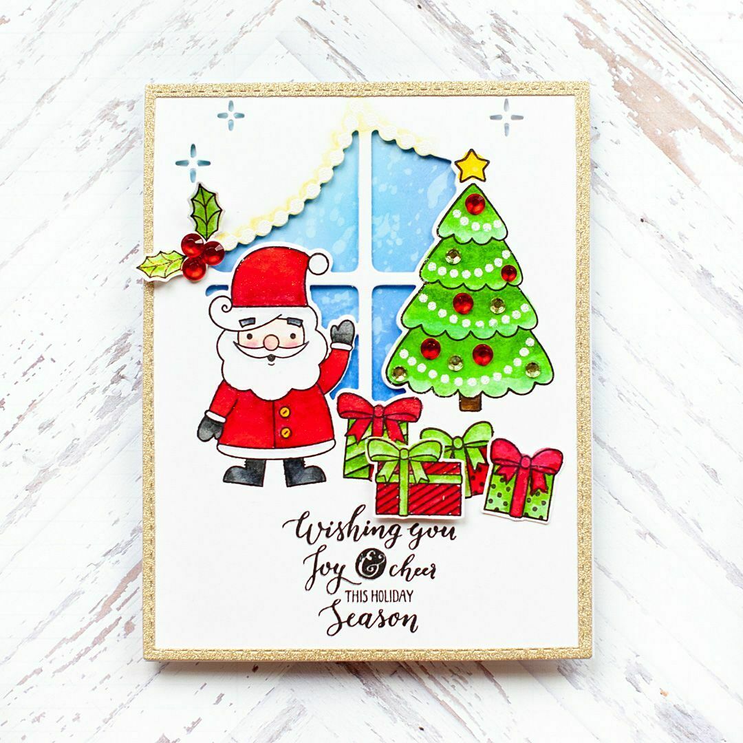 Christmas Stamps & Window Die - Tree, Gifts, Curtains, Joy & Cheer - perfect to wish someone joy & cheer this holiday season