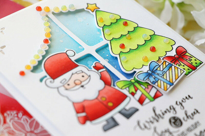 Christmas Stamps & Window Die - Tree, Gifts, Curtains, Joy & Cheer - the window die is great to use as a background to cards