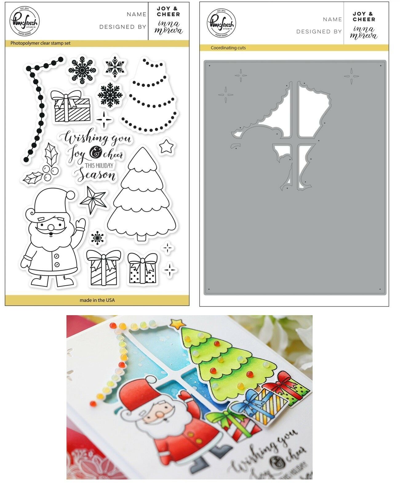Christmas Stamps & Window Die - Tree, Gifts, Curtains, Joy & Cheer