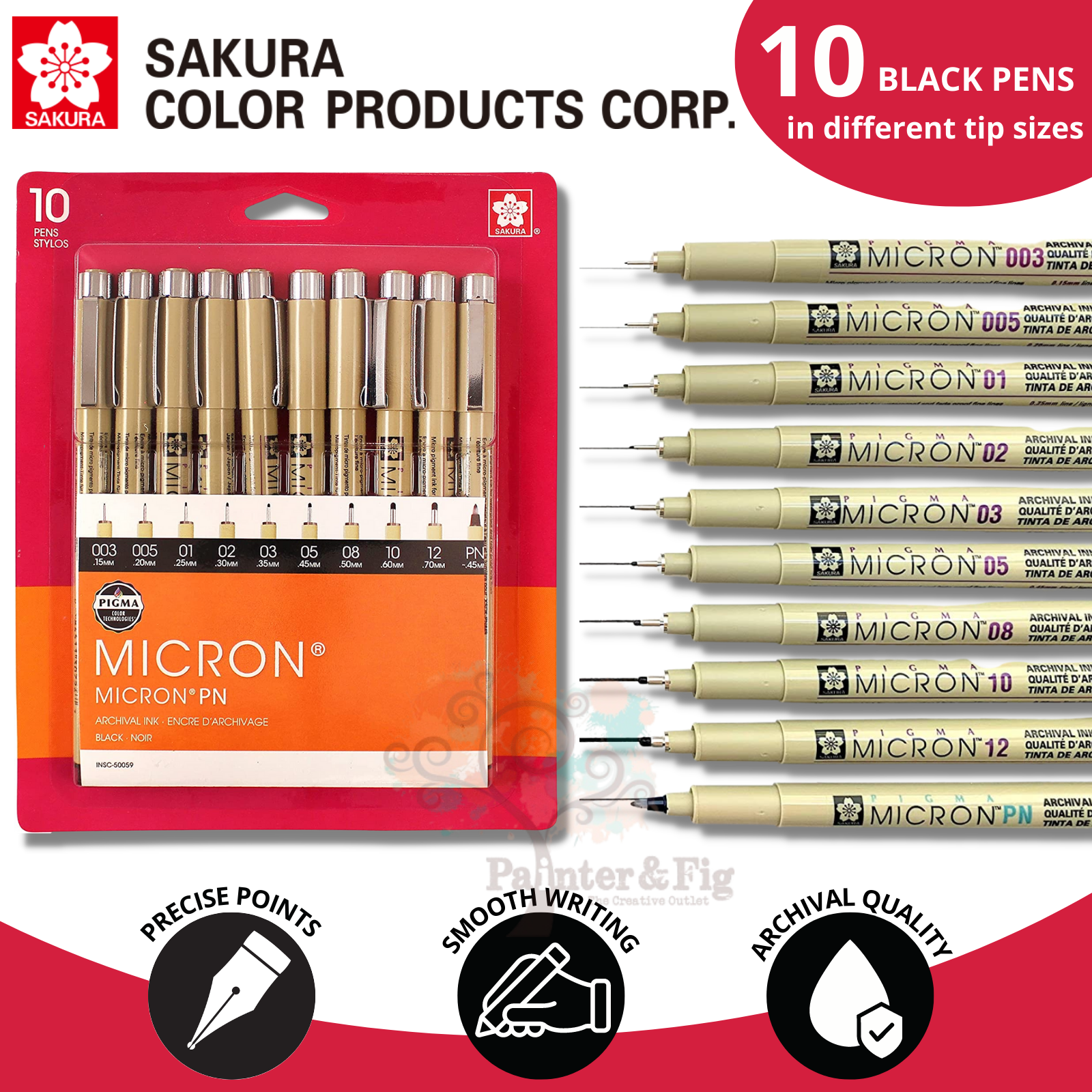 Sakura Pigma Micron Tip Sampler Set of 10