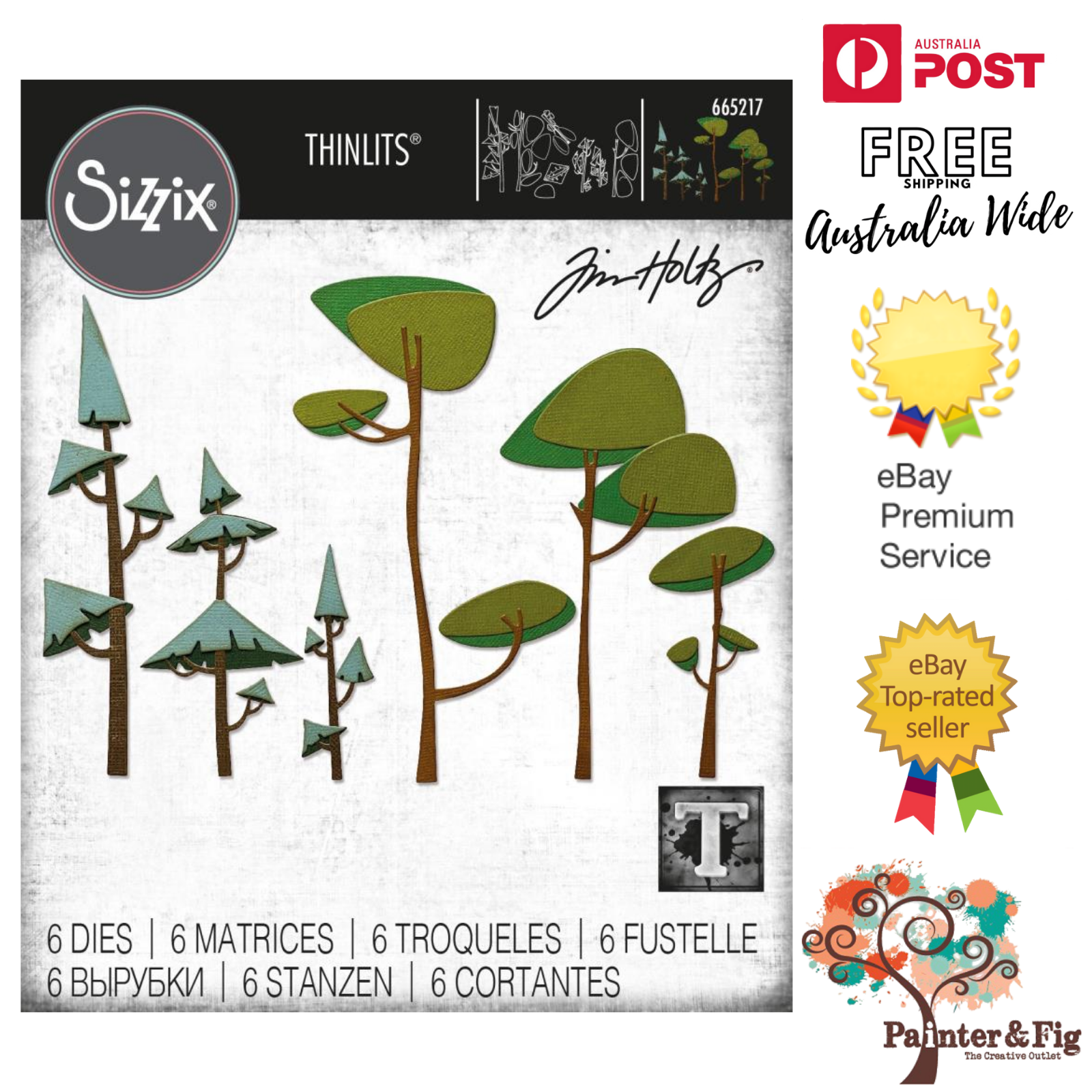 Tim Holtz Funky Trees Dies - Treetops, Trunks, Shrub, Stems - 665217 - Featuring 2 styles of tress with 3 different sizes