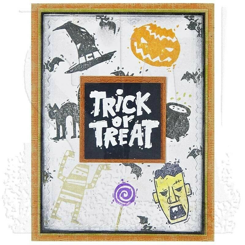 Tim Holtz Halloween Trick or Treat Stamps & Dies - great for stamping on halloween treat bags