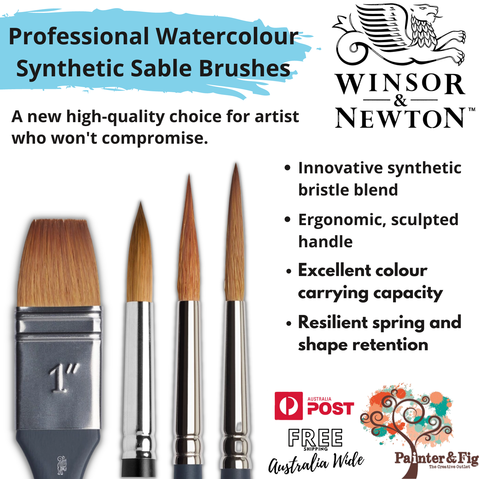 Winsor and Newton Professional Watercolour Paintbrushes, Synthetic Sable Brushes