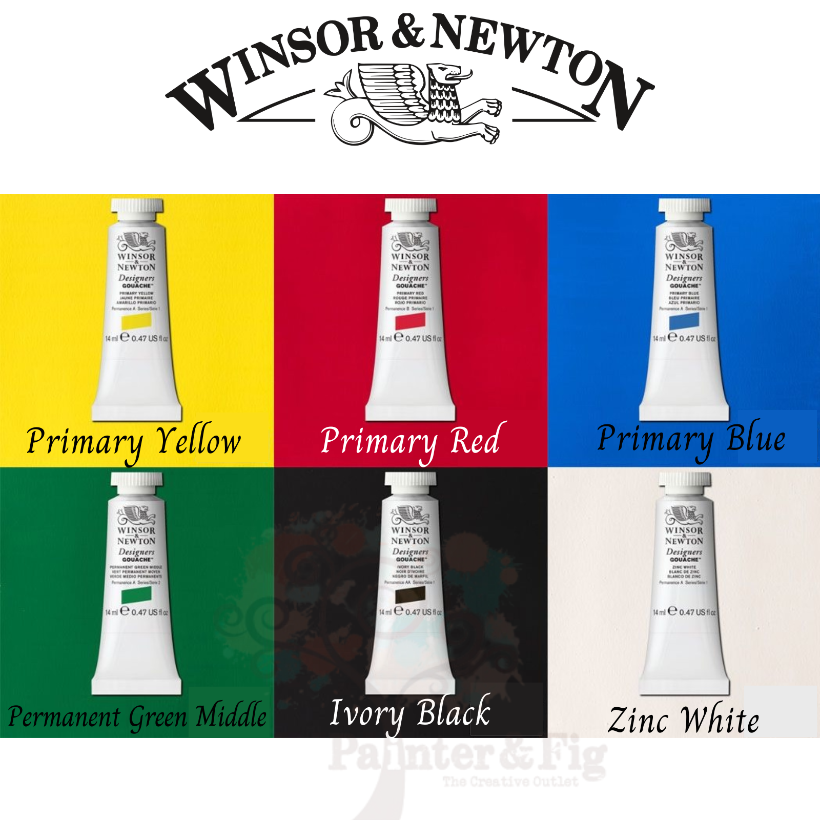 Winsor & Newton 6 Designers Gouache Primary Colours, 14ml Tube, Painting - create vibrant illustrations in solid colour