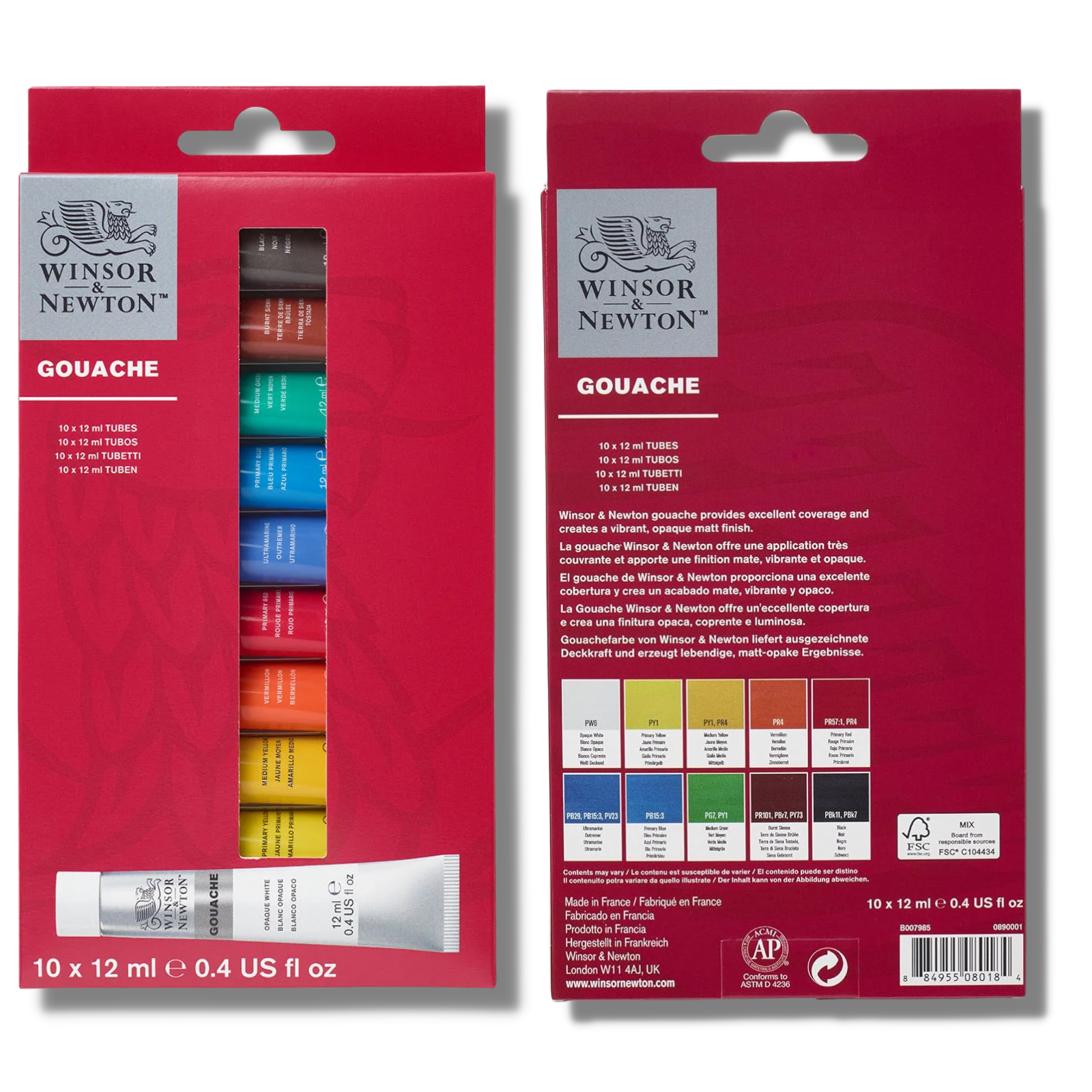 Winsor & Newton Gouache Primary Colour Set, 12ml, 10 Colours - A versatile range of gouache paints