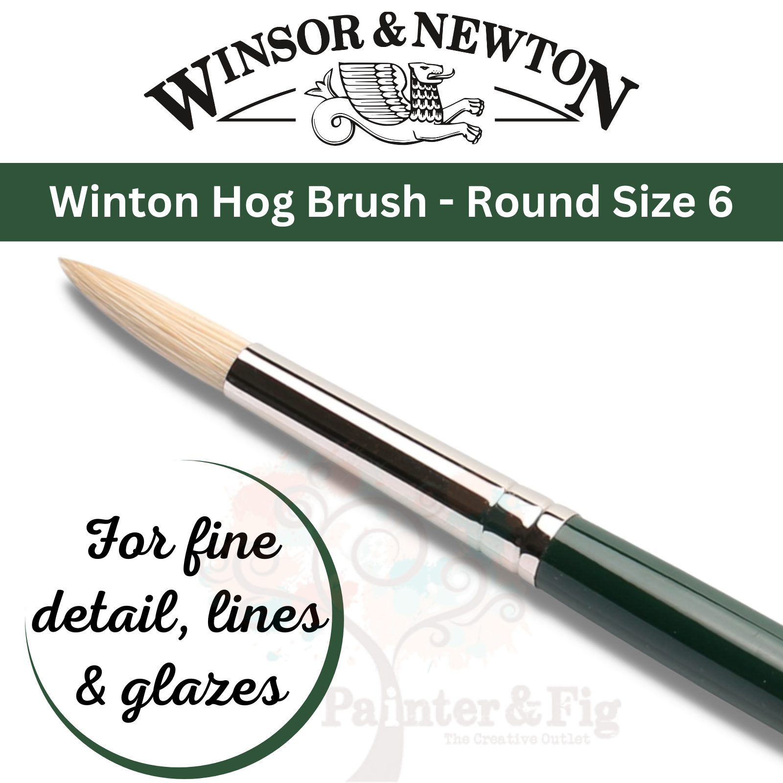 5 Winsor & Newton Winton Hog Hairbrushes for Oil & Acrylic, Round, Flat, Fan - Suitable for small details & delicate lines