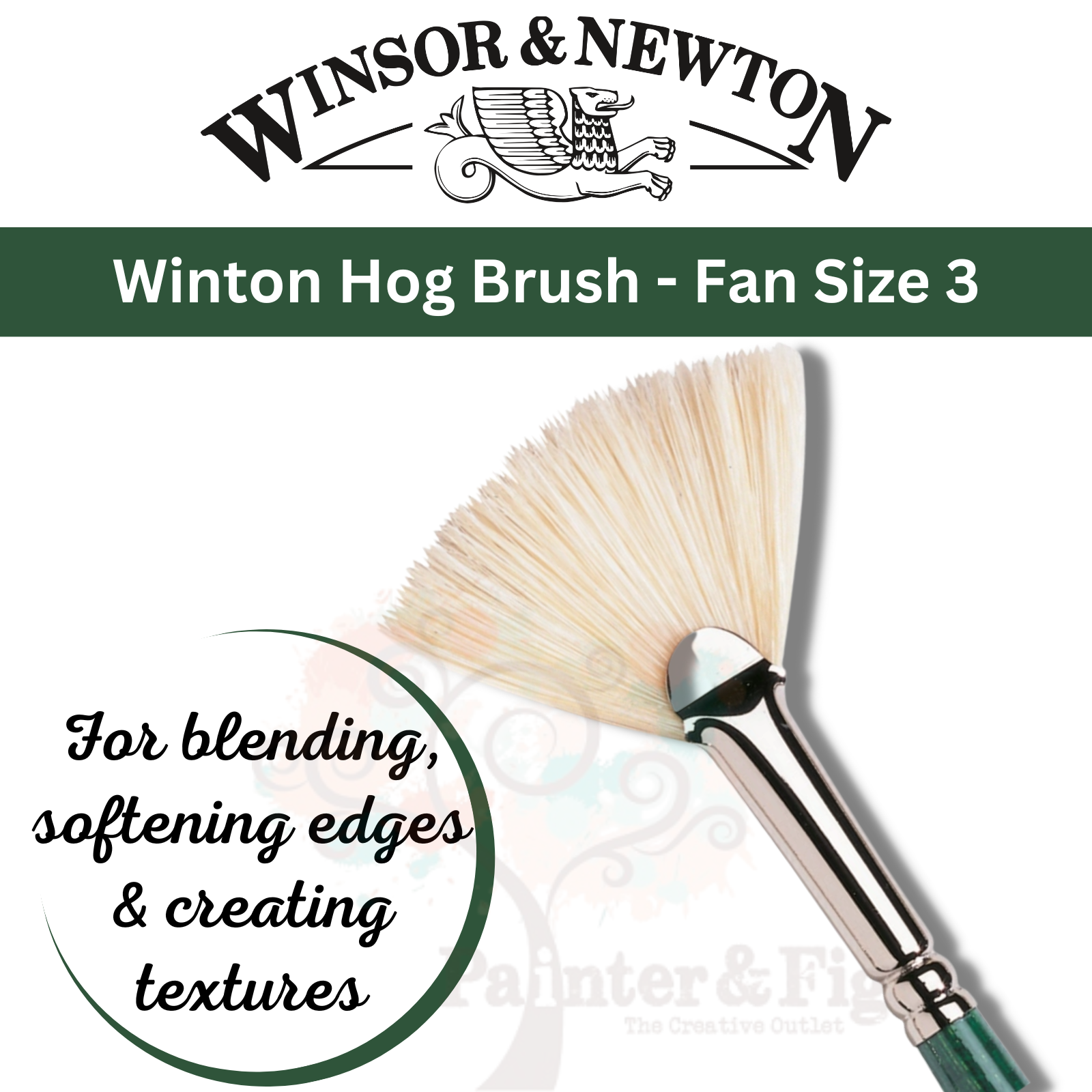 5 Winsor & Newton Winton Hog Hairbrushes for Oil & Acrylic, Round, Flat, Fan - Great for painting waterfalls, feather & grass