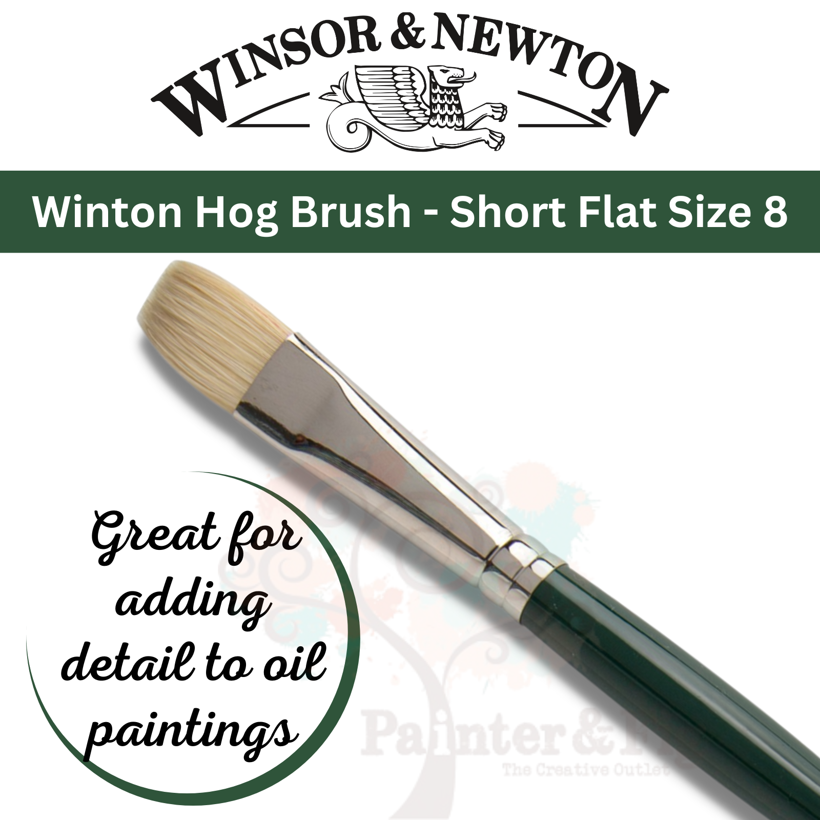 5 Winsor & Newton Winton Hog Hairbrushes for Oil & Acrylic, Round, Flat, Fan - Useful for both washes & strong linear strokes